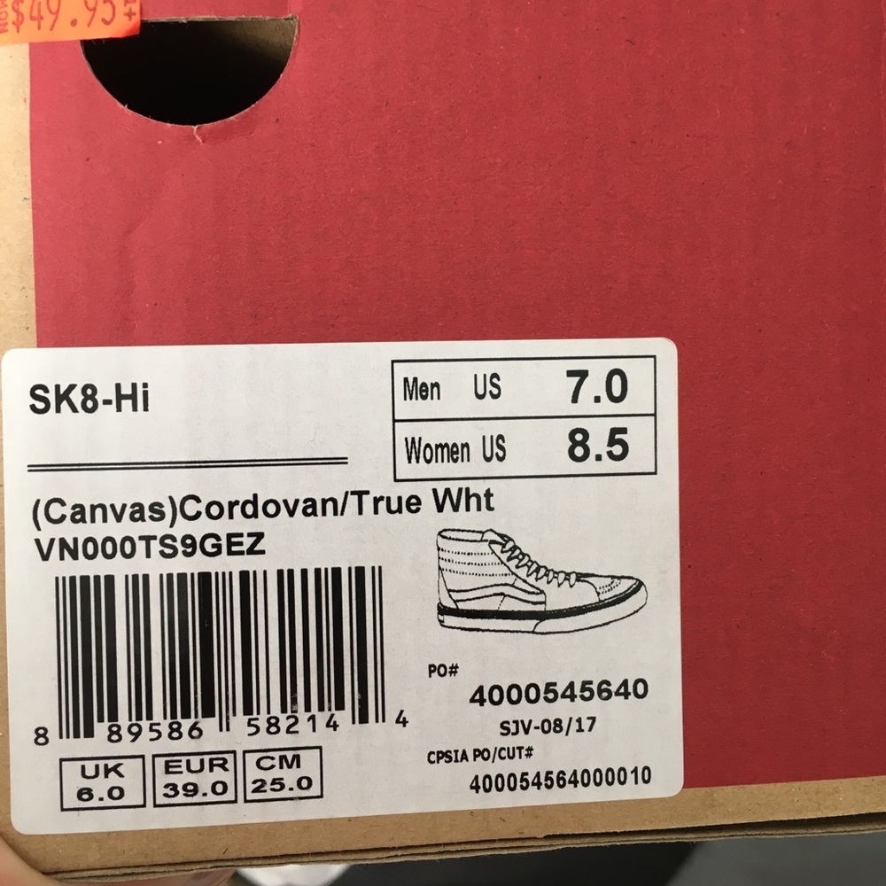 Burgundy and White Vans Shoes